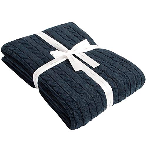 NTBAY 100% Cotton Cable Knit Throw Blanket Super Soft Warm Multi Color (Navy,130 x 170 cm) NTBAY 100% Cotton Cable Knit Throw Blanket Super Soft Warm Multi Color (Navy,130 x 170 cm)