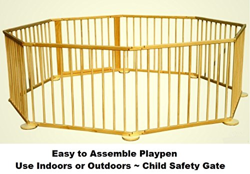 Wooden Playpen ~ Best Solid Pine Large Heavy Duty 8-Panel for Babies and Toddlers. Baby Safe Secure Portable Wood Playard Play Pen and Room Divider w/ Child Safety Gate. 100% Satisfaction Guarantee