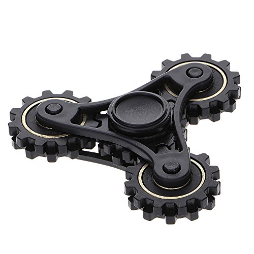 HuntGold Gear Beads Fidget Hand Tri Spinner Durable Stress Reducer EDC Toy for Fidgeters Focusing ADHD Anxiety Autism Quitting Bad Habits-Black