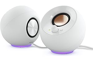 CREATIVE Pebble SE Minimalistyczny głośnik PC 2.0 zasilany USB-C z oświetleniem RGB, wejście AUX 3,5 mm, moc RMS do 4,4 W do komputerów i laptopów (biały)