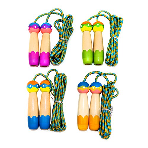 La Viano® Springseil Hüpfseil für Kinder aus Echtholz verstellbar extra langes Seil 2,9m Natur bunt lackiert