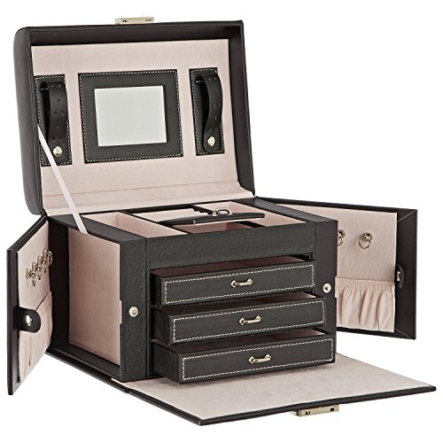 DAILYDREAM® Exklusives Schmuckkästchen Schmuckkasten in schwarz mit 3 Schubladen und weiteren Extras