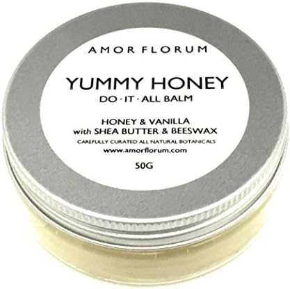 All Natural DO-IT-ALL BALM - YUMMY HONEY - 50g - by AMOR FLORUM - made with the highest quality clean and natural botanicals. A super rich and nourishing all over balm made with Beeswax and Shea Butter with Honey &amp; Vanilla. For LIPS, FACE, HANDS and BODY.
