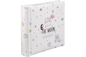 Hama Album photo "To The Moon" (Album souvenirs Anniversaires, Baptême, Baby Shower, Idée cadeau, 22.5x22 cm, 100 pages blanches, Zone Mémo, 200 photos 10x15 cm, Insertion latérale) Multicolore