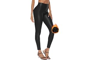 Zhiaek Sexy PU Leder Leggings Damen High Waist Kunstlederhose Damen Schwarz Stretch Fleece Gefüttert Lederhose Strumpfhosen Leggins Stretchhose