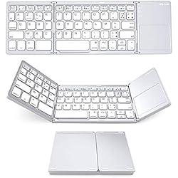 Jelly Comb Clavier Bluetooth Pliable avec Pavé Tactile Clavier Rechargeable AZERTY pour Ordinateur Téléphone Portable Tablette Smartphone, Argent