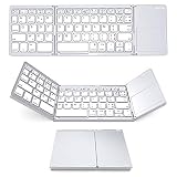 Jelly Comb Clavier Bluetooth Pliable avec Pavé Tactile Clavier Rechargeable AZERTY pour Ordinateur Téléphone Portable Tablette Smartphone, Argent