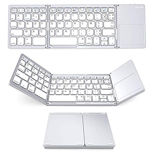 Jelly Comb Clavier Bluetooth Pliable avec Pavé Tactile Clavier Rechargeable AZERTY pour Ordinateur Téléphone Portable Tablette Smartphone, Argent