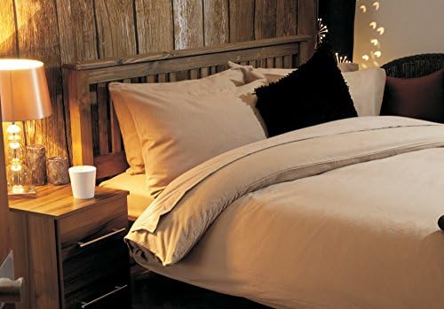 elinens 100% Brushed Cotton Complete Sheet Set - Duvet Cover + 15" Extra Deep Fitted Sheet + Flat Sheet + 4 Pillowcases - Flannelette Bed Linen Bundle (Double, Latte)