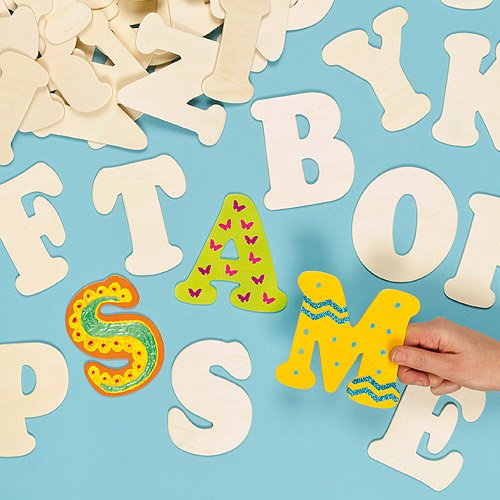 Baker Ross Ltd- Baker Ross Lot de 52 Grandes Lettres en Bois pour Bricolage et Peinture pour Enfants, EV266
