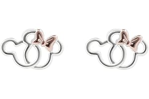 DISNEY Pendientes chapados en plata con diseño de silueta de Mickey y Minnie Mouse, talla única, Chapado en plata, No es una piedra preciosa