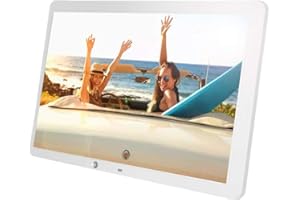 TOPIKY Cadre Photo numérique, Album de Cadre Photo électronique 1580 "1280x800 HD avec Support pour télécommande Détection de Mouvement/Calendrier/Horloge/Lecture de vidéo Musicale/Carte SD/USB/AUX(Blanc)