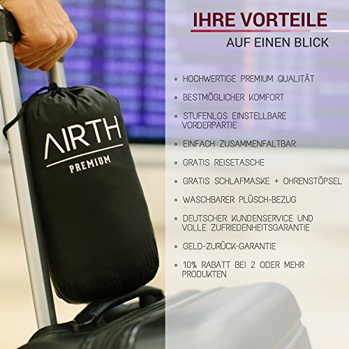 Reise-Nackenkissen Nackenhörnchen aus Memory-Schaum-Stoff (memory-foam) hochqualitatives Reisekissen von AIRHT inkl. gratis Reisetasche - 5
