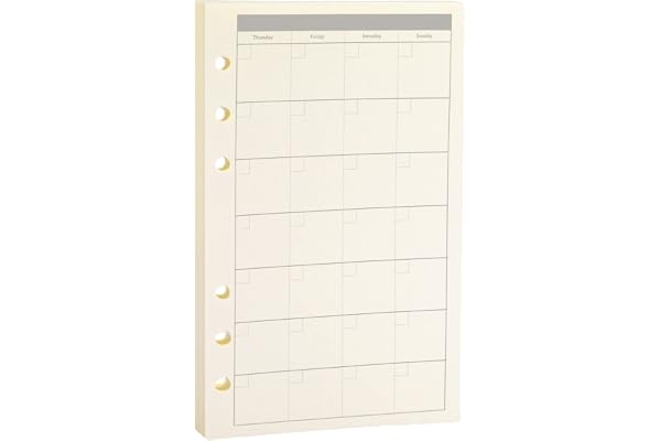 Recharge pour Carnet en Spirale Month Tracker, pour 6 trous Filofax/Journal Personnel, 45 feuilles/90 pages, qualité 100 Gsm, Harphia (A6 9,5 x 17,2 cm, Mensuel)