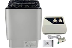 Cozyel 6KW Elektro Saunaofen 220V Edelstahlmantel Saunaofen Trockensauna Wandmontage Sauna Heizung mit Außensteuerung, 32-210 ℉