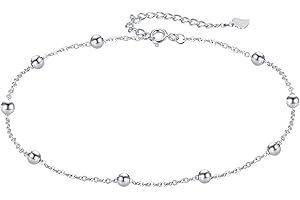 Hifeeled Cavigliera Donna Argento 925 Cavigliera Doppia Catena con Perline Estate Spiaggia Catena Piedi - Anallergica Regolabile |22cm+4|