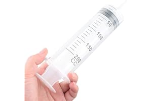 YCDC Disposable Plastic Injector Syringe No Needle 200mL For Lab Nutrient Measuring, Mini Garden Watering, Liquids Preparing, Ink Adding, Drawing Oil, Dog/Pig/Calves Feeding, Nursing Tools, 200cc, 1Pc
