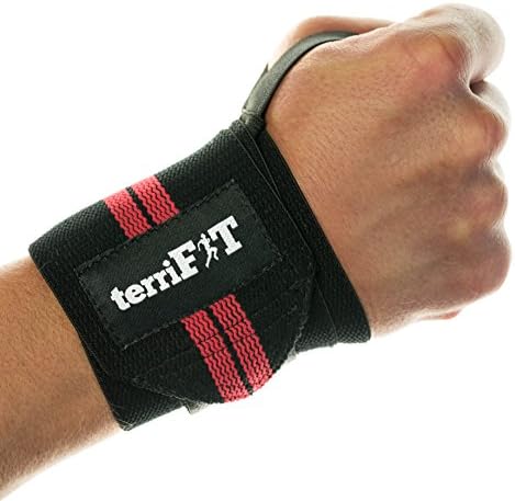 Weight Lifting Wrist Wraps by terriFIT - 46 cm Medium Duty with Thumb Loop - CrossFit, Weightlifting, Workout Protection - Pair of Two Wraps - Men and Women