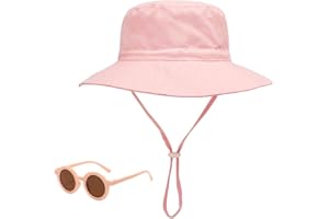 PSOWQ 1 Pieza Sombrero para el Sol y Gafas de Sol para Bebé, Protección UV UPF 50+ y Protección Solar Sombrero de Verano para niños con Correa Ajustable para la Barbilla para niñas, niños - Rosa