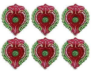 6 Pcs Set of Diwali Gift/Decorations Clay Diya/Handmade Natural Earthen Oil Lamp/Welcome Traditional Diyas with Cotton Wicks Batti. Deepawali Diya Lamp.Earthen Oil lamp.Indian Gift Items.