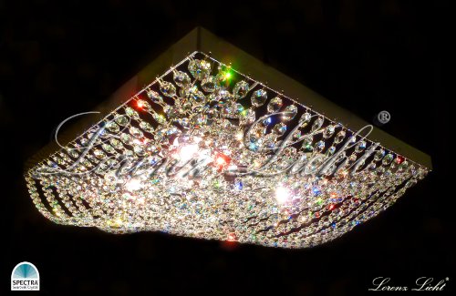 CRYSTAL LIGHTING CHANDELIER "QUADRATA" WITH SWAROVSKI CRYSTALS! COLOUR SILVER