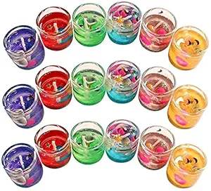 Oasis Small Multicolour Smokeless Decorated Mini Cute Little Glass Jelly Gel Candles for Home Decor Diwali Decoration,Spa,Birthdays Party,Festivals (Pack of 12)