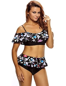 Nuovo da donna scuro stampa floreale increspatura 2PCS costumi da bagno Costume da bagno monokini Beachwear taglia...