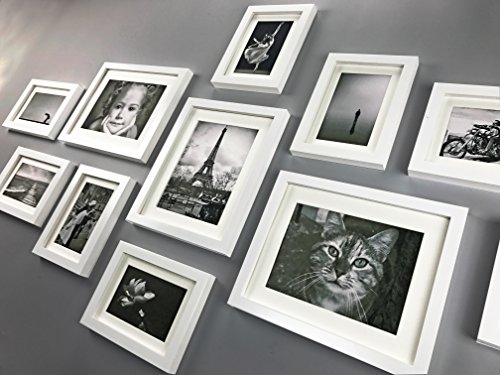 Bilderrahmen Set aus Echtholz mit Glasscheibe – 11er Set Fotorahmen Kollage – 135x70cm – Weiß – enthält Passepartout – Rahmenbreite 2cm! - 5
