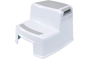 Tabouret en deux étapes pour enfants, tabouret bébé 2 marches, tabouret enfant en bas âge, siège de toilette antidérapant, tabouret en plastique pour enfants au lit, salle de bain, blanc et gris