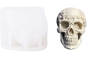 Xidmold 3D Rose Skull Candle Mould Halloween Smiling Skull Silicone Mold for Epoxy Resin, Soap, Soy Wax Candle, Plaster Ornament, DIY Crafts (C)