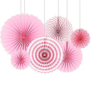 Party Propz Pink Paper Fans Decorations for Birthday Decoration Items for Girls