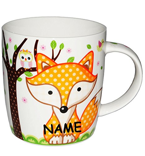 Henkeltasse mit Fuchs / Waldtier – groß – Porzellan / Keramik – Trinktasse mit Henkel – Tasse Becher – Porzellantasse Füchse / Waldtiermotiv Tassen / Kaffeetasse – Henkeltassen – Keramiktasse / Ast Vögel Zeichnung - 3