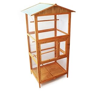 WilTec Pajarera de Madera para Exterior con tejado, Jaula para pájaros, caseta Canarios, periquitos, etc.