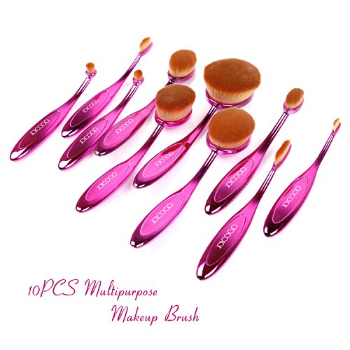Docolor 10 Piece Oval Brush Set Face Foundation with Usage Chart Box (Purple)
