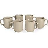 Amazon Basics Glasierte Steingut-Kaffeebecher, 6-Teiliges Set, 473,2ml, Mikrowellen- und Spülmaschinenfest, Leinengrau