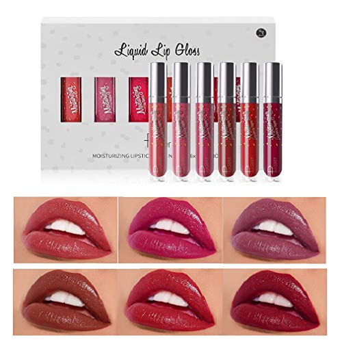 Waterproof Liquid Lipstick Set, 6 Colors Moisturizing High Glossy Long Lasting Lipgloss Gift Kit by Rechoo (6 pcs-a)