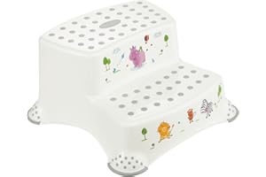 keeeper Hippo Two-Step Stool for Children from Approx. 3 to Approx. 14 Years, Anti-Slip Function, Igor, White
