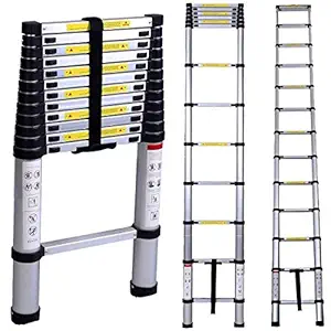 EQUAL Portable and Extension 15 Feet Telescopic Folding Aluminium Ladder for Household and Outdoor, 15 Steps, Anodized Silver