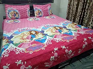 Mosho BedSheet Double Bed Kids Favourite Barbie Print with 2 Pillow Covers