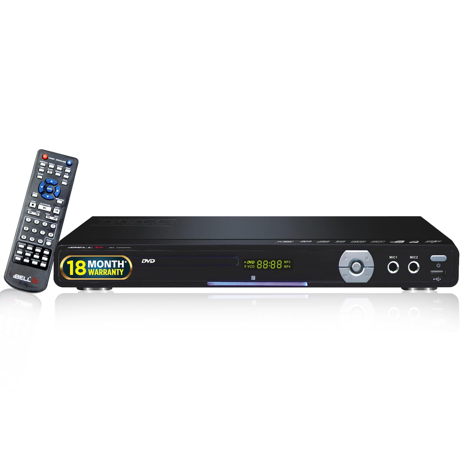iBELL 3288HD DVD Player with Built-in Amplifier, 4 Digit Display,HDMI & USB Copy Function, Black