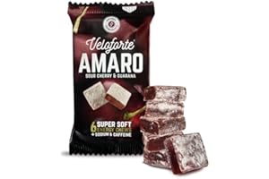 Veloforte Amaro Natural Energy Chews, Cherry & Guarana Flavour 5 Pack, 42g Fast Release Dual Source Carbs with Caffeine & Electrolytes, Vegan & Gluten Free for Cycling, Running, Marathons & Triathlons