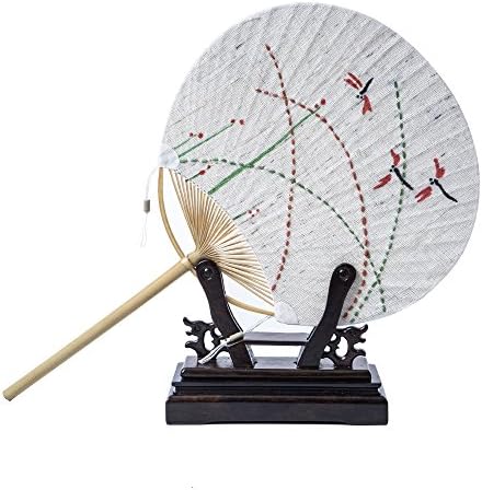 RH Chinese Round Hand Fan for Women Double Sided Linen Hand Fan Painting Dragonfly