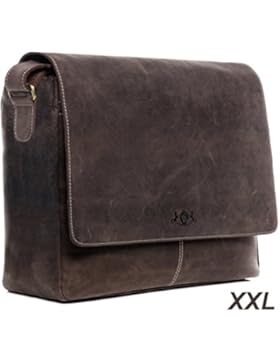 SID & VAIN® Laptop-Messenger bag SPENCER - Herren Umhängetasche XL groß Ledertasche fit 15 Zoll Laptop mit herausnehmbarer...