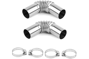 RUNEAY Edelstahl Abgasrohr Winkelverbinder 2 Stück,25MM Autoheizung Auspuffrohr GasEntlüftungsschlauch Standheizung mit Zwei Edelstahlklammern,für Stromerzeuger Diesel Heizung