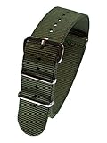 Nylon Uhrenarmband Edelstahl Dornschließe 16-24mm Textil Armband Strap Band Grün (Oliv) 18mm