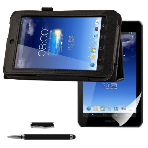 3in1 Set: kwmobile Hülle für Asus Memo Pad HD 7 ME173X - Tabletcover Slim Case Tablet Schutzhülle - Smart Cover Tabletcase Schwarz + Folie, kristallklar + Stylus, Schwarz