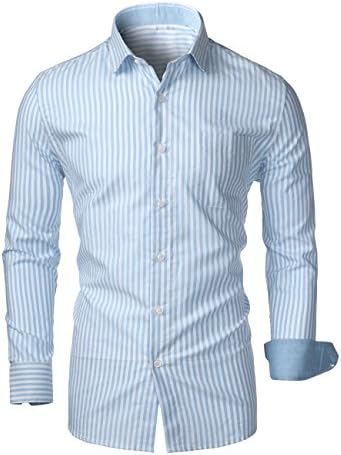 KAIUSI Men's Classic Stripe Long Sleeve Regular Fit Shirt S03 Blue-1 XX-Large
