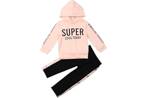 Carolilly 2 Pezzi Completo Bambina Sportivo Felpa con Cappuccio Rosa con Lettere a Maniche Lunghe+Pantaloni Neri Tuta Bambina
