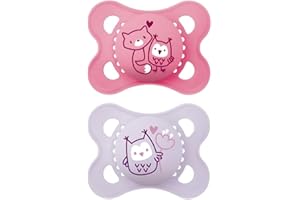 MAM Original Succhietto 2-6 Mesi (Set da 2), Ciuccio MAM 2-6 mesi con tettarella ortodontica in silicone, Kit da 2 accessori neonato con pratico porta ciuccio sterilizzatore, Rosa/Lilla