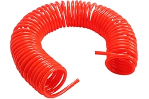 HATOOLHA Air Compressor Tool Hose, 8mm x 5mm PU Spring Tube Air Pressure Hose Spiral Pipe for Compressor Flexible Air Tool (6M, without Fitting)